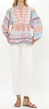 Oliphant Mandarin Balloon Top In Casablanca Multi