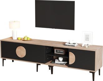 STILVORA Mueble Tv Con 3 Puertas Y 2 Huecos Abiertos, Para Salon, En Tablero De Particulas, Negro Y Roble, 180&times;35&times;49 Cm