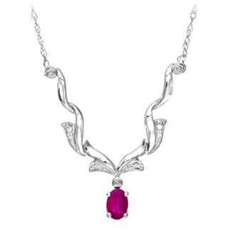 Diamant L'éternel 9ct witgouden damesketting met diamant en robijn