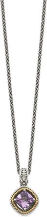 Diamond2Deal Sterling Silver with 14K Accent Cushion Amethyst Pendant Necklace