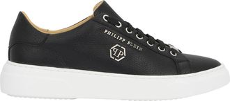 Philipp Plein Schoenen, unisex, Zwart, 47 EU, Leer, Leder Lo-Top Sneakers Hexagon