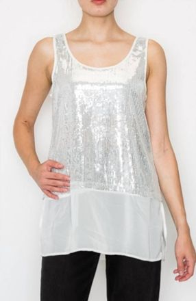 Origami Jewellery Sequin & Chiffon Tank In White