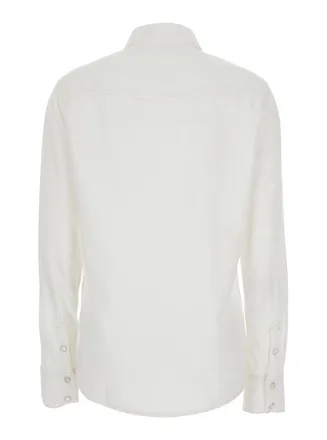 Frame Denim Womens Shirt White Classic Collar Cotton Blouses