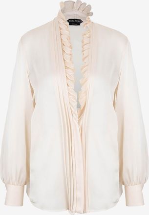 Tom Ford Seidenbluse mit V-Ausschnitt mit Plissee-Volants