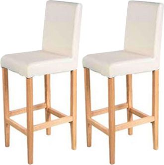 Hhg Lote De 2 Taburetes De Bar Vicenza, Taburete De Bar Taburete De Barra, Madera + Cuero, Crema, Patas Claras