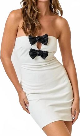 Blue Blush Rosette Bow Detail Tube Bodycon Dress In Ivory