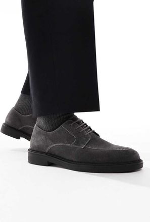 Asos Scarpe stringate grigie in camoscio con impunture-Grigio