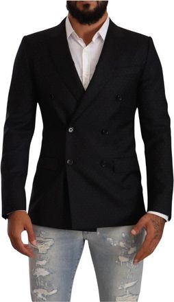 Dolce & Gabbana Zwarte gestippelde patroon blazer jas - Heren - Blazers - Zwart - S - Wol - Jassen
