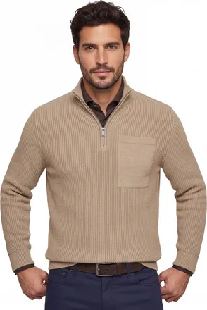 Profuomo half zip trui Profuomo beige effen normale fit borstzak
