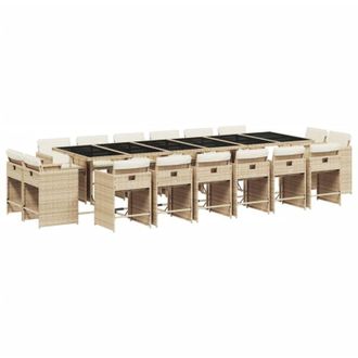 vidaXL Set Comedor De Jard&iacute;n 17 Pzas Con Cojines Rat&aacute;n Sint&eacute;tico Beige Vidaxl