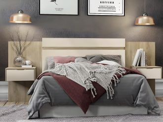 Vente-Unique Testata letto allungabile con comodini 140/160 cm Naturale e Panna - PARATI