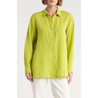 Eileen Fisher Classic Collar Organic Linen Button-Up Shirt in Chartreuse at Nordstrom Rack, Size Xx-Small