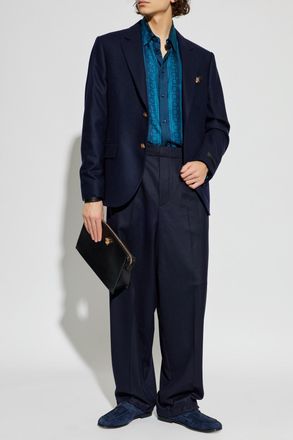 Versace Wool Blazer, Mens, Navy Blue