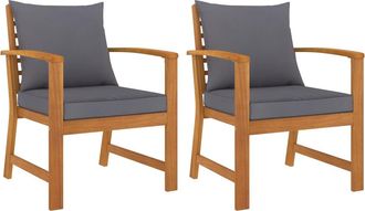 vidaXL Vidaxl - Sillas De Jard&iacute;n Cojines Gris Oscuro 2 Uds Madera Maciza Acacia