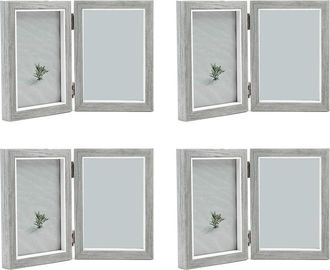 OEM Marco De Fotos Doble 4x De 4x6 Pulgadas, De Madera R&uacute;stica Gris, Plegable Con Bisagras, Ideal Para Bodas O El D&iacute;a De La Madre/padre