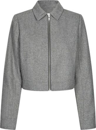 Modstr&ouml;m Grijs Melange Cropped Jas - Dames - Zomerjassen - Grijs - M - Wol - Jassen