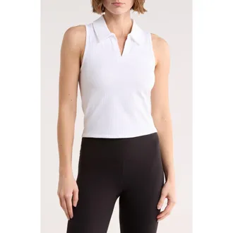 Zella Stretch Seamless Rib Polo in White at Nordstrom Rack, Size X-Large