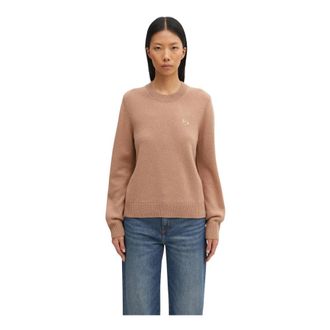 Maison Kitsun&eacute; Baby Fox Lamswol Trui - Dames - Ronde hals truien - Bruin - M - Wol - Truien & Vesten