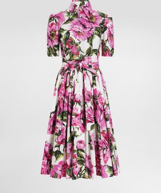 Dolce & Gabbana Cotton Jacquard Corset Dress With Floral Print - Woman Dresses Print 36