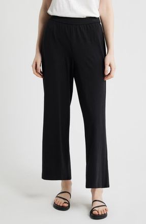 Eileen Fisher Jersey Ankle Wide Leg Pants in Black at Nordstrom, Size Xx-Small
