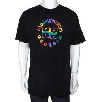 VETEMENTS Black Cotton Rainbow Georgia Flag Print T Shirt