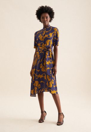 Seidensticker Sommerkleid SEIDENSTICKER Schwarze Rose, Damen, Gr. 3XL (46), Normalgr&ouml;ssen, gelb, 100% Viskose, gemustert, regular fit, Rundhals, Kleider Sommerkleid