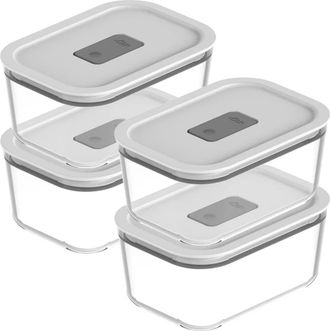 Ou Stackable Airtight Glass Food Storage Container Set with Microwave Valve and Leak Proof Lid, 8 Piece in Clear With White Lid at Nordstrom