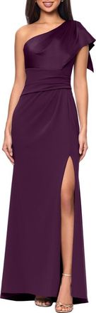 Betsy & Adam One-Shoulder Ruched Gown in Plum at Nordstrom, Size 14