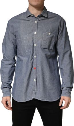 Aglini Dark Blue Slim Fit Collared Long Sleeve Denim Mens Shirt (Pre-Owned)
