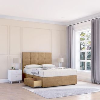 Sloomy Jasmine Dumfries Bed Set With 2 Drawers, Mattress & 26 Headboard in Light Beige | Size: Small Double