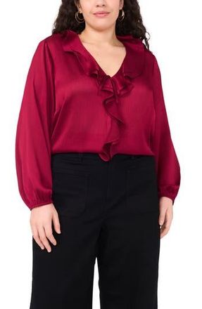 Vince Camuto Double Ruffle Detail Textured Satin Top in Deep Sangria at Nordstrom Rack, Size 3X