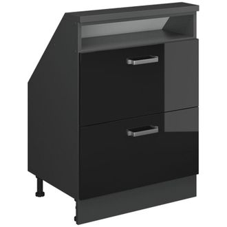 Vicco Armario Para Techo Inclinado Rion, Negro/antracita De Alto Brillo, Con 2 Cajones, Vicco