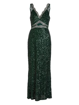 Never Fully Dressed sequin lace-detail midi dress - Green
