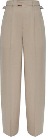 Ami Wollen broek met plooien - Dames - Straight fit broeken - Beige - 4XS - Wol - Broeken