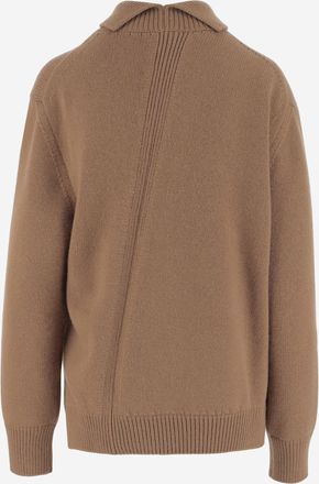 Jil Sander Womens Asymmetrical Wool-Blend Sweater Beige