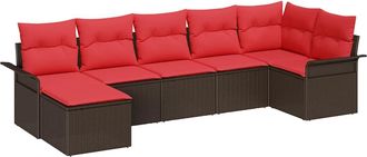 vidaXL Conjunto De Sof&aacute; De Jard&iacute;n 7 Uds. Beige Rat&aacute;n Sint&eacute;tico Vidaxl