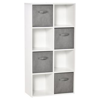 HOMCOM Homcom - Estanter&iacute;a Para Libros De 8 Cubos Librer&iacute;a Modular Con 4 Cajones Extra&iacute;bles De Tela No Tejida Oficina Estudio Dormitorio 61,5x30x121,6cm Blan
