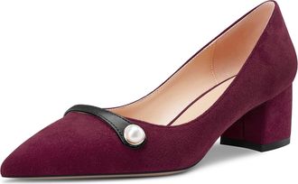 Castamere Women Chunky Block Mid Heel Pointed Toe Slip-on Pumps Court Shoe Wedding Dress 5 CM Heels Burgundy Wine Red 5 UK