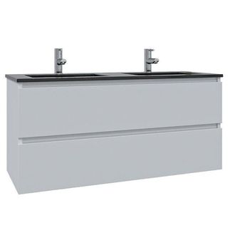 Saniclass Chaci Badkamermeubelset - 120x46x55cm - keramische wastafel zwart - 2 wasbakken - 2 kraangaten - 2 lades - mat wit