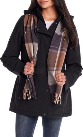 Gallery Water Resistant Insulated Stadium Coat with Removable Hood in Black at Nordstrom, Size X-Large