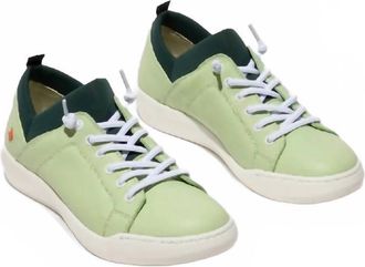 Softinos Womens Elasticated Trainers In Light Green/ Petrol