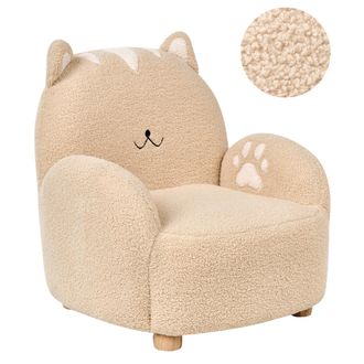 Beliani Sill&oacute;n Infantil Tapizado De Gato Para Ni&ntilde;os Beige Zoar