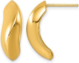 Diamond2Deal 18K Yellow Gold Twist Wave J-Hoop Drop Dangle Earrings