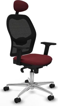 Piqueras y Crespo Piqueras Y Crespo - Jorquera Sincro Malla Negra Similpiel Granate Brazos 2d Base Aluminio Cabecero Fijo Ruedas 65mm Nailon