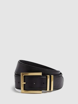 Reiss Brompton Belt - Black Leather Plain, Size: XS