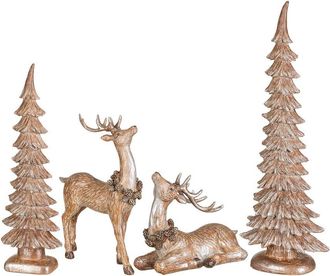 Glitzhome Handmade Set Of 4 Christmas Reindeer With Tree Table Decor