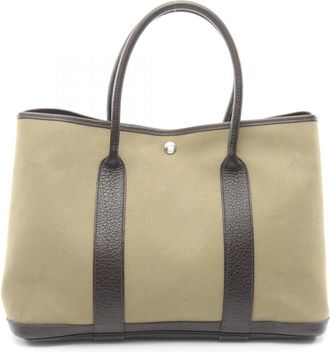 Herm&egrave;s Brown Khaki Buffalo Leather Toile Officier Handbag Tote Bag (Pre-Owned)