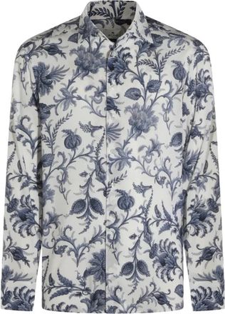 Etro Shirt met bloemenprint - Heren - Casual Overhemden - Blauw - 2XL - Overhemden