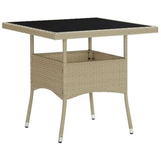 Berkfield Home Outdoor Dining Table Beige Poly Rattan & Glass