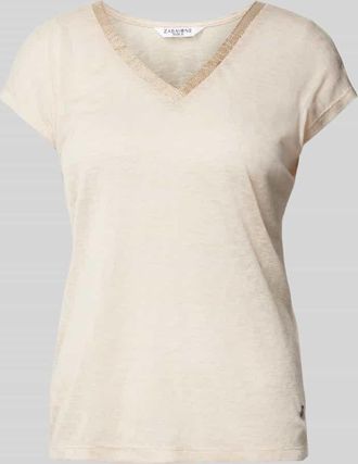 Zabaione T-Shirt mit V-Ausschnitt in Beige, Größe XXL